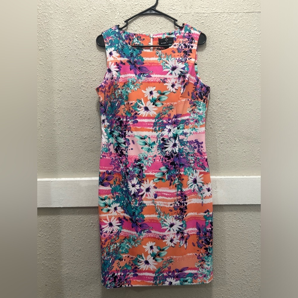 Ronni Nicole Bright Multi Color Floral Sheath Dress Size 12